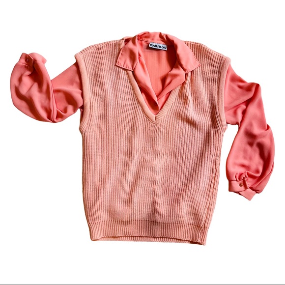 🌈 Vintage 80s Soft Pink Sweater Vest Set - Picture 1 of 9